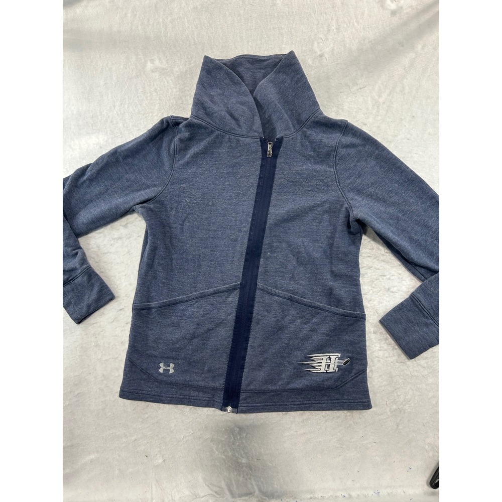 Under Armour Womens Full Zip Funnel Neck Jacket Blue Heather Hockey Graphic M